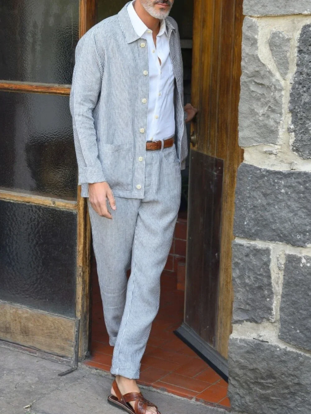 Alex Crane Cham Linen Pant In Lines